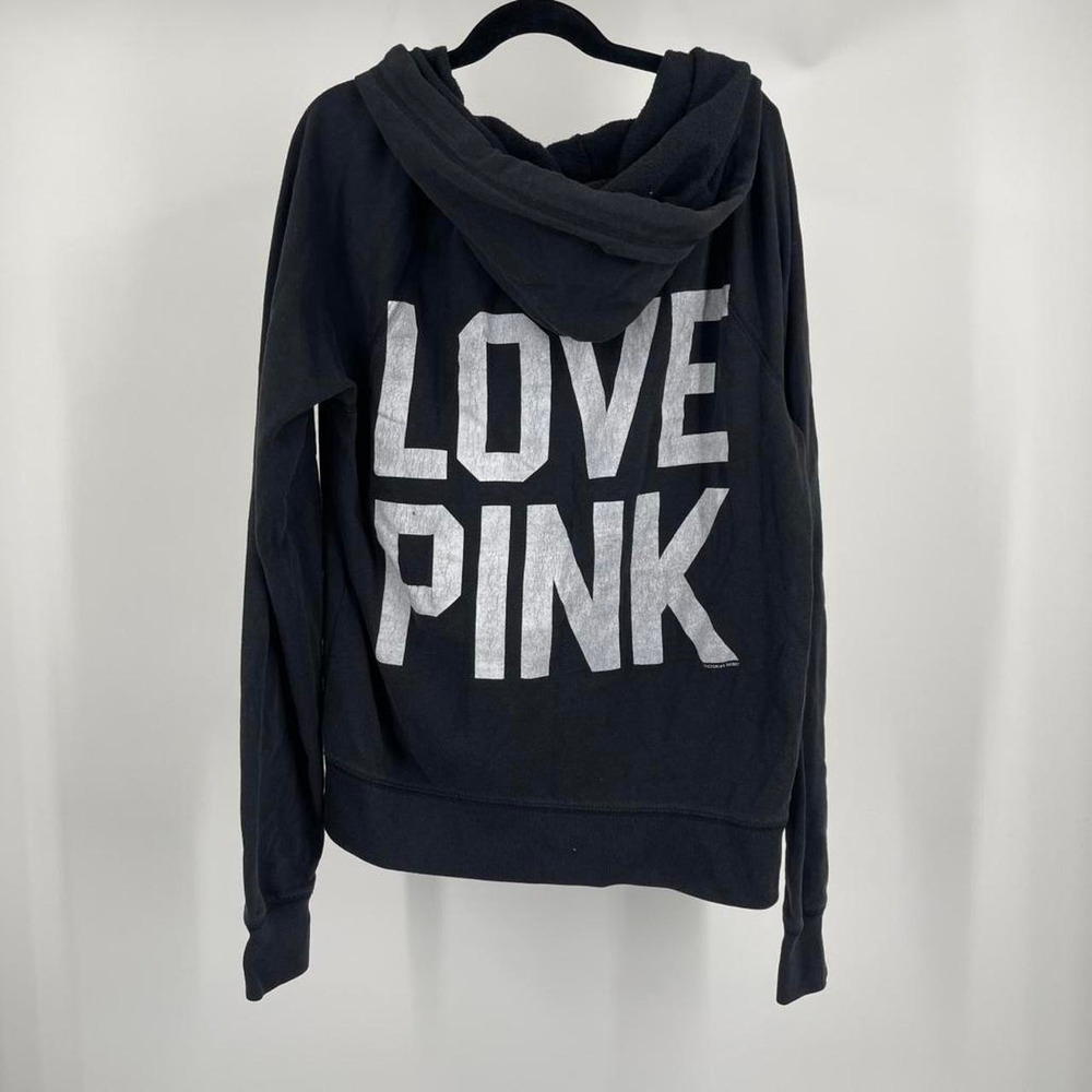 Y2K Victoria's Secret Pink Hoodie Small Black Love Pink Lounge 2010s Zip Up